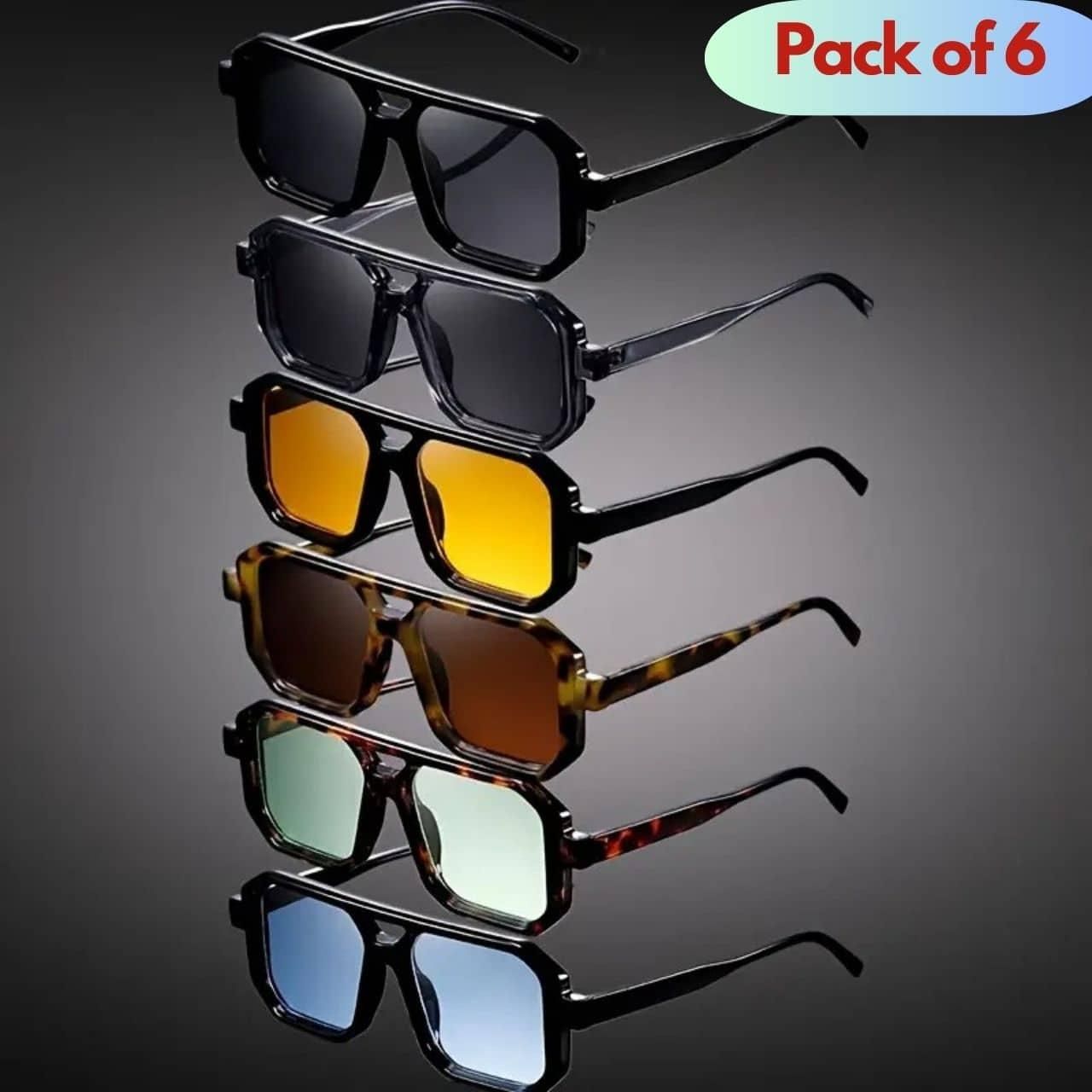 Vintage Square Frame Glasses Pack of 6